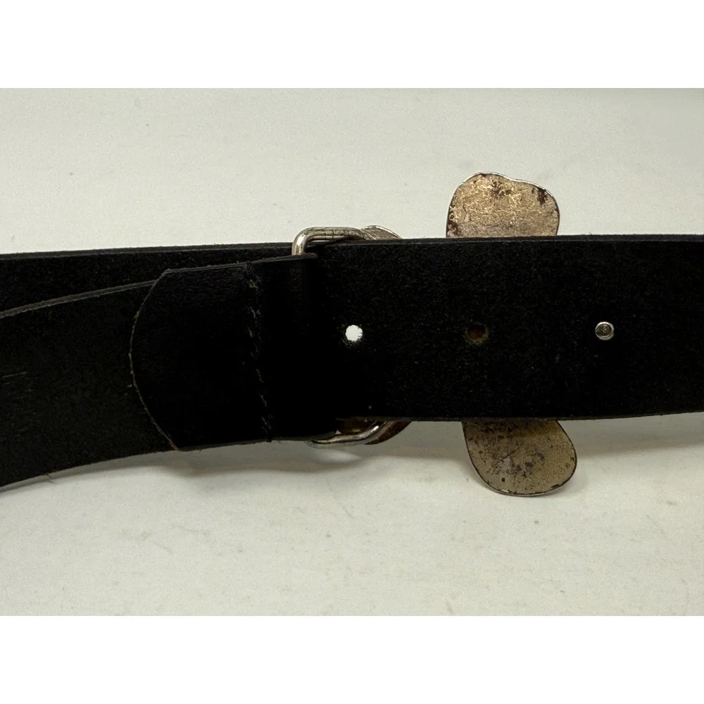 Silpada Designs Black Italian Leather Belt Large Flower Buckle Boho Floral L